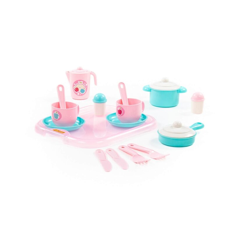 Set Ustensile bucatarie,Polesie, 19 piese, Furculite,Linguri, cratita,oala, 3 ani +