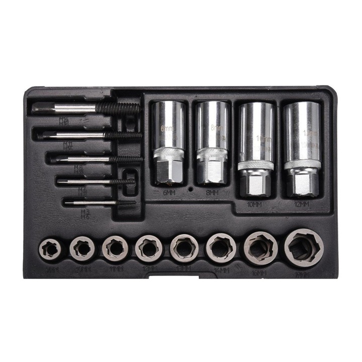Set extractoare de șuruburi și piulițe Yato YT-06033, 17 buc, Cr-V, 6-19 mm