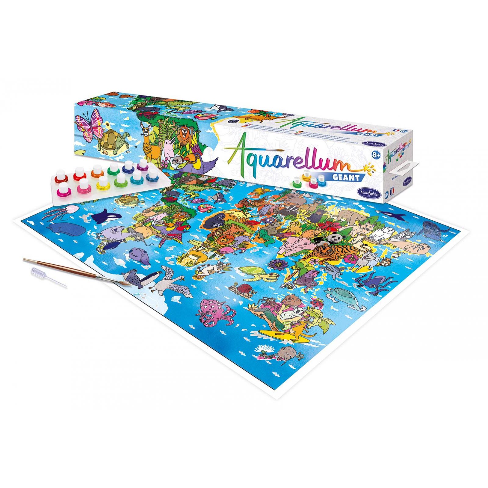 Set pictura Aquarellum, Tablou Poster 65 x 50 cm, Harta Lumii cu Animale