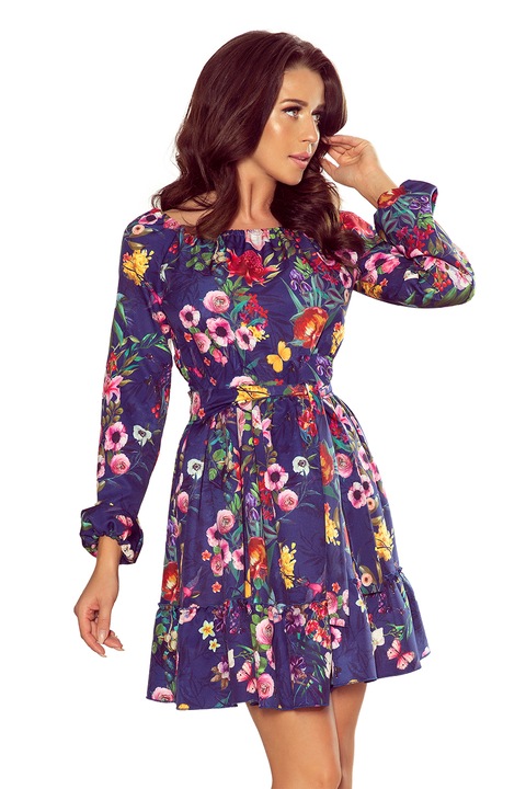 Rochie cu volane florala, Albastru