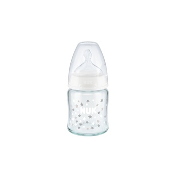 Biberon din sticla cu tetina din silicon 120 ml 0-6 luni Nuk First Choice+ 747092A, Alb Biberon din sticla cu tetina din silicon 120 ml 0-6 luni Nuk First Choice+ 747092A, Alb