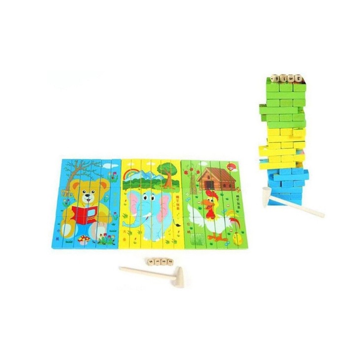 2 az 1-ben fajáték - puzzle és instabil jenga torony