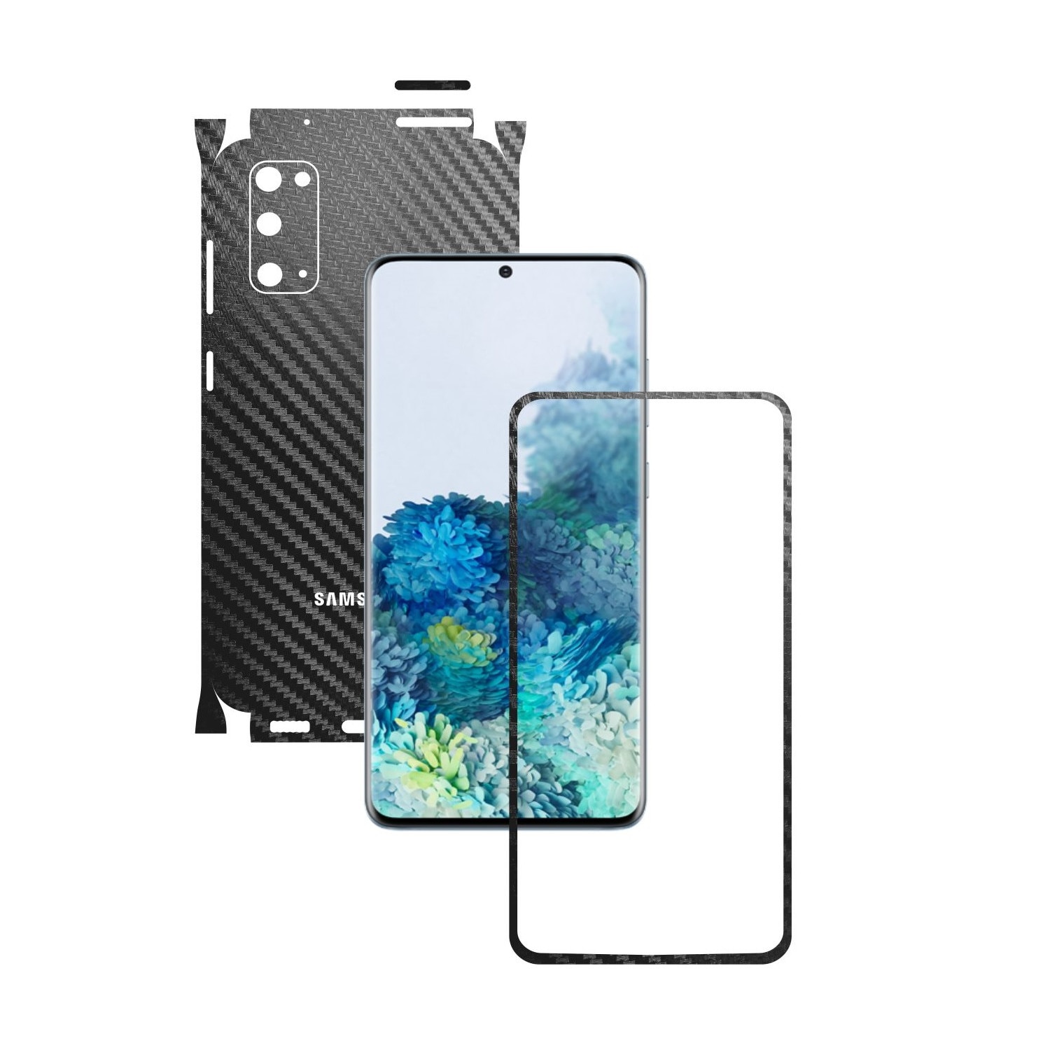 Folie Protectie Carbon Skinz pentru Samsung Galaxy S20, 5G - Carbon Negru 360 Cut, Skin Adeziv Full Body Cover pentru Rama Ecran, Carcasa Spate si Laterale