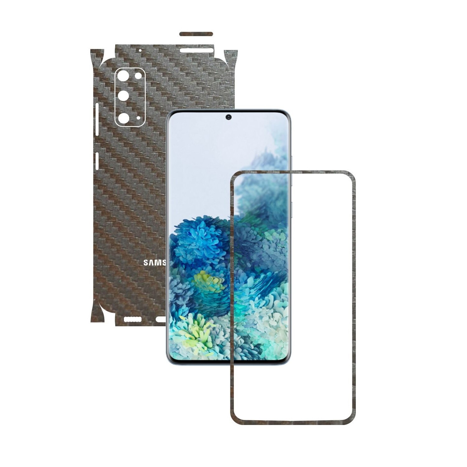 Folie Protectie Carbon Skinz pentru Samsung Galaxy S20, 5G - Carbon Gri Argintiu 360 Cut, Skin Adeziv Full Body Cover pentru Rama Ecran, Carcasa Spate si Laterale