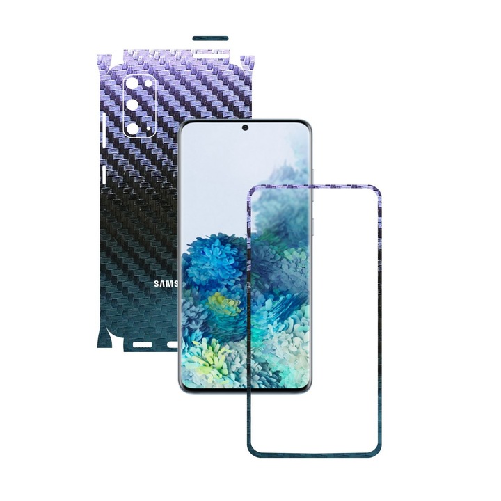 Folie Protectie Carbon Skinz pentru Samsung Galaxy S20, 5G - Carbon Cameleon 360 Cut, Skin Adeziv Full Body Cover pentru Rama Ecran, Carcasa Spate si Laterale