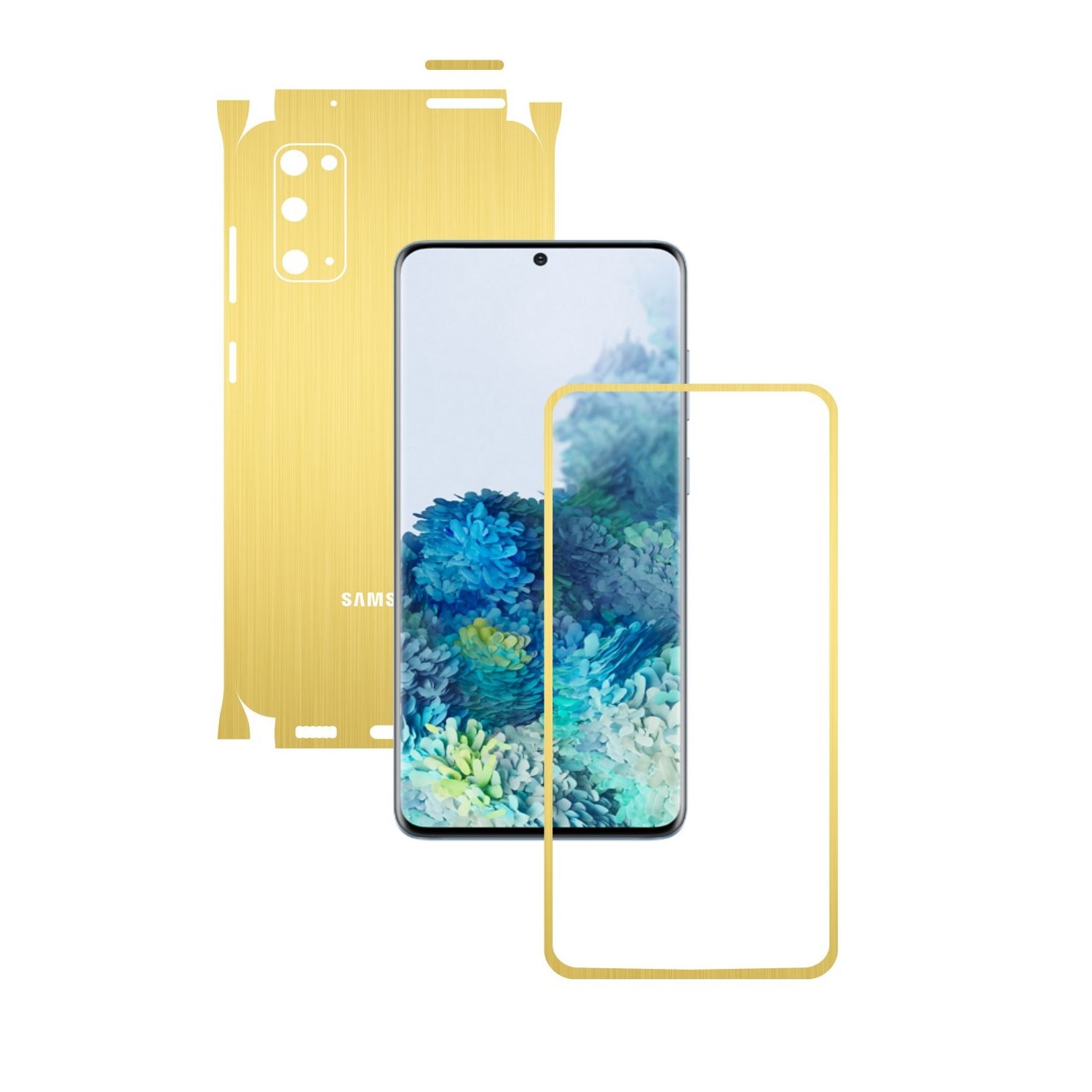 Folie Protectie Carbon Skinz pentru Samsung Galaxy S20, 5G - Brushed Auriu 360 Cut, Skin Adeziv Full Body Cover pentru Rama Ecran, Carcasa Spate si Laterale