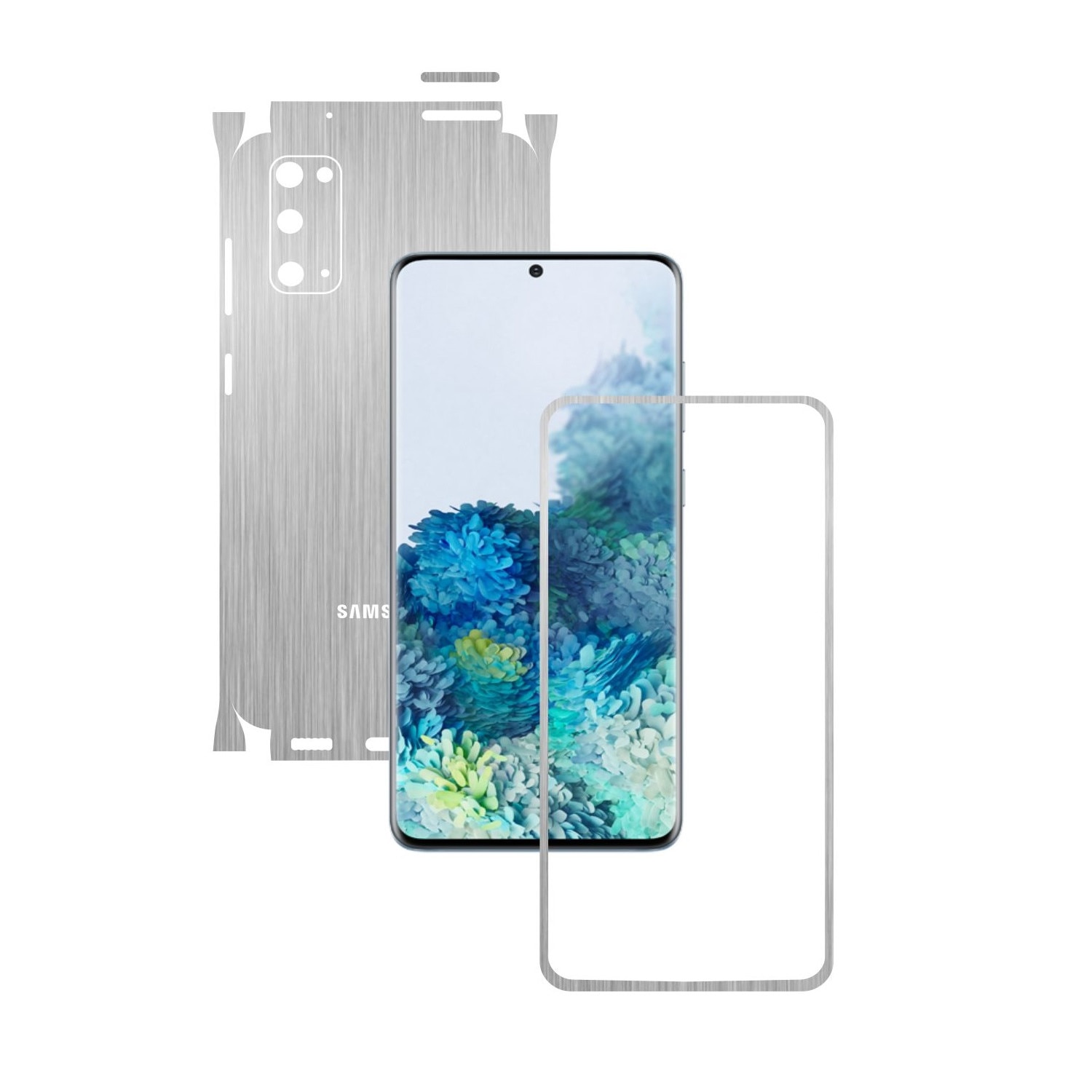 Folie Protectie Carbon Skinz pentru Samsung Galaxy S20, 5G - Brushed Argintiu 360 Cut, Skin Adeziv Full Body Cover pentru Rama Ecran, Carcasa Spate si Laterale