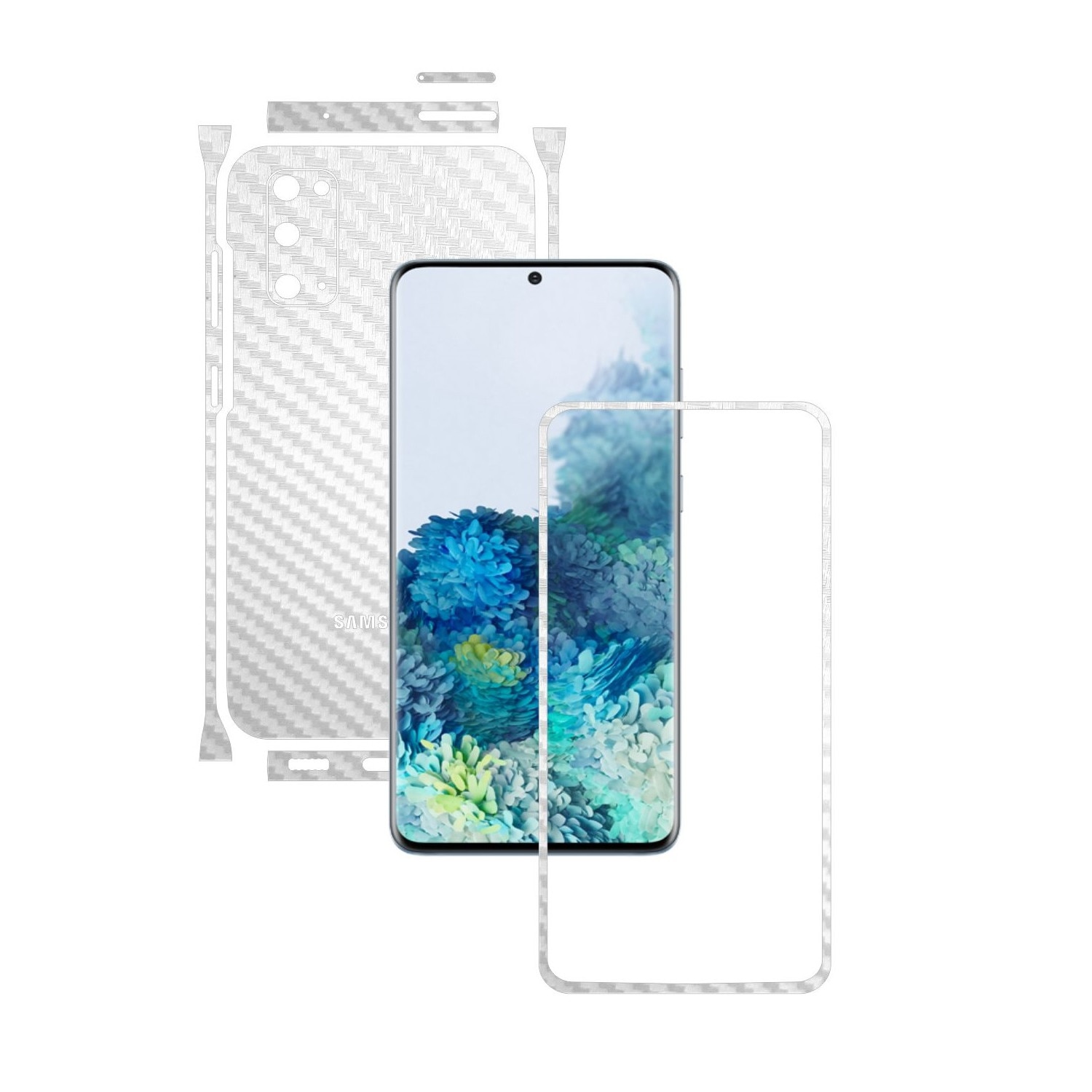 Folie Protectie Carbon Skinz pentru Samsung Galaxy S20, 5G - Carbon Alb Split Cut, Skin Adeziv Full Body Cover pentru Rama Ecran, Carcasa Spate si Laterale