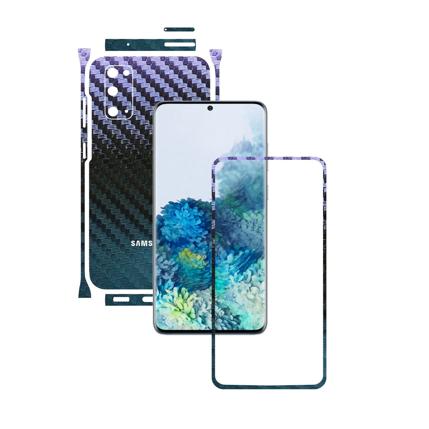Folie Protectie Carbon Skinz pentru Samsung Galaxy S20, 5G - Carbon Cameleon Split Cut, Skin Adeziv Full Body Cover pentru Rama Ecran, Carcasa Spate si Laterale