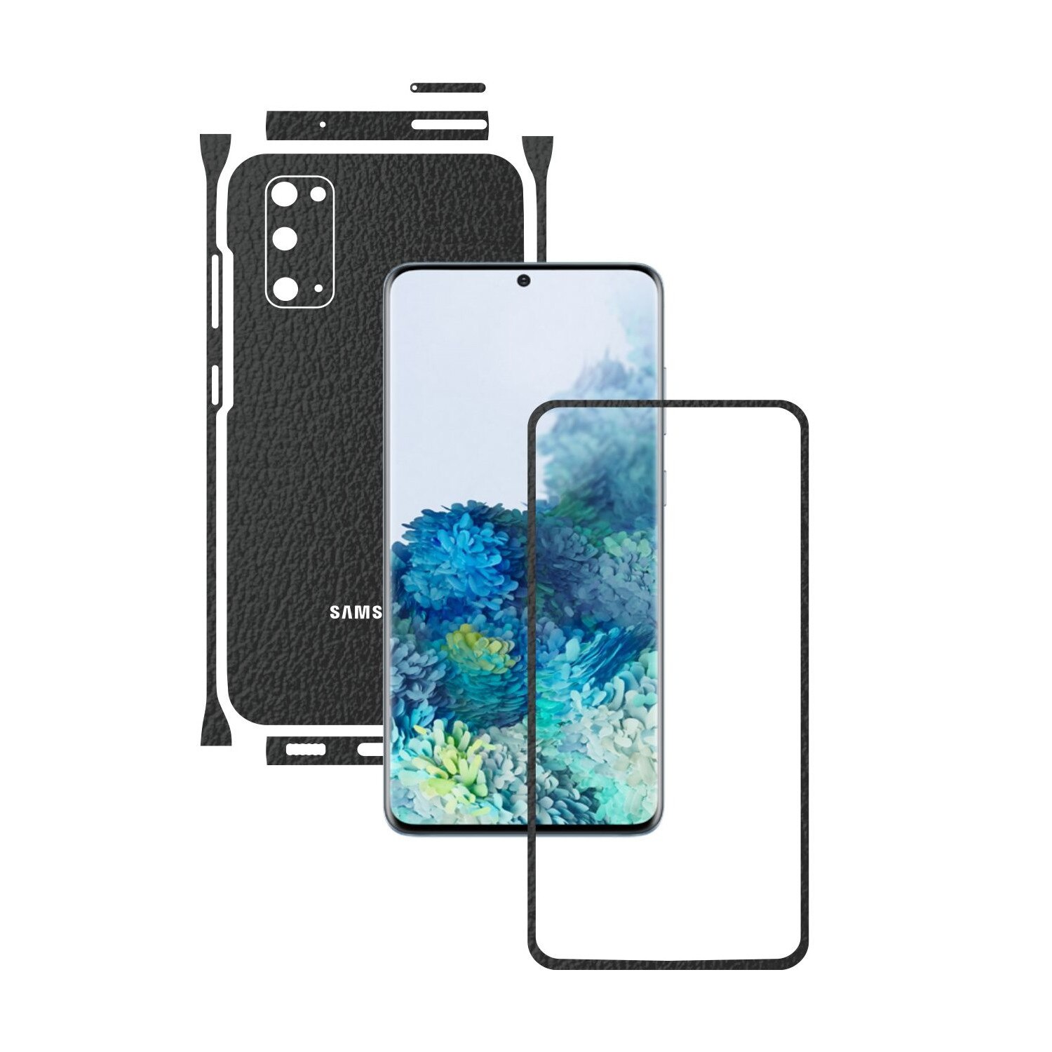 Folie Protectie Carbon Skinz pentru Samsung Galaxy S20, 5G - Piele Neagra Split Cut, Skin Adeziv Full Body Cover pentru Rama Ecran, Carcasa Spate si Laterale
