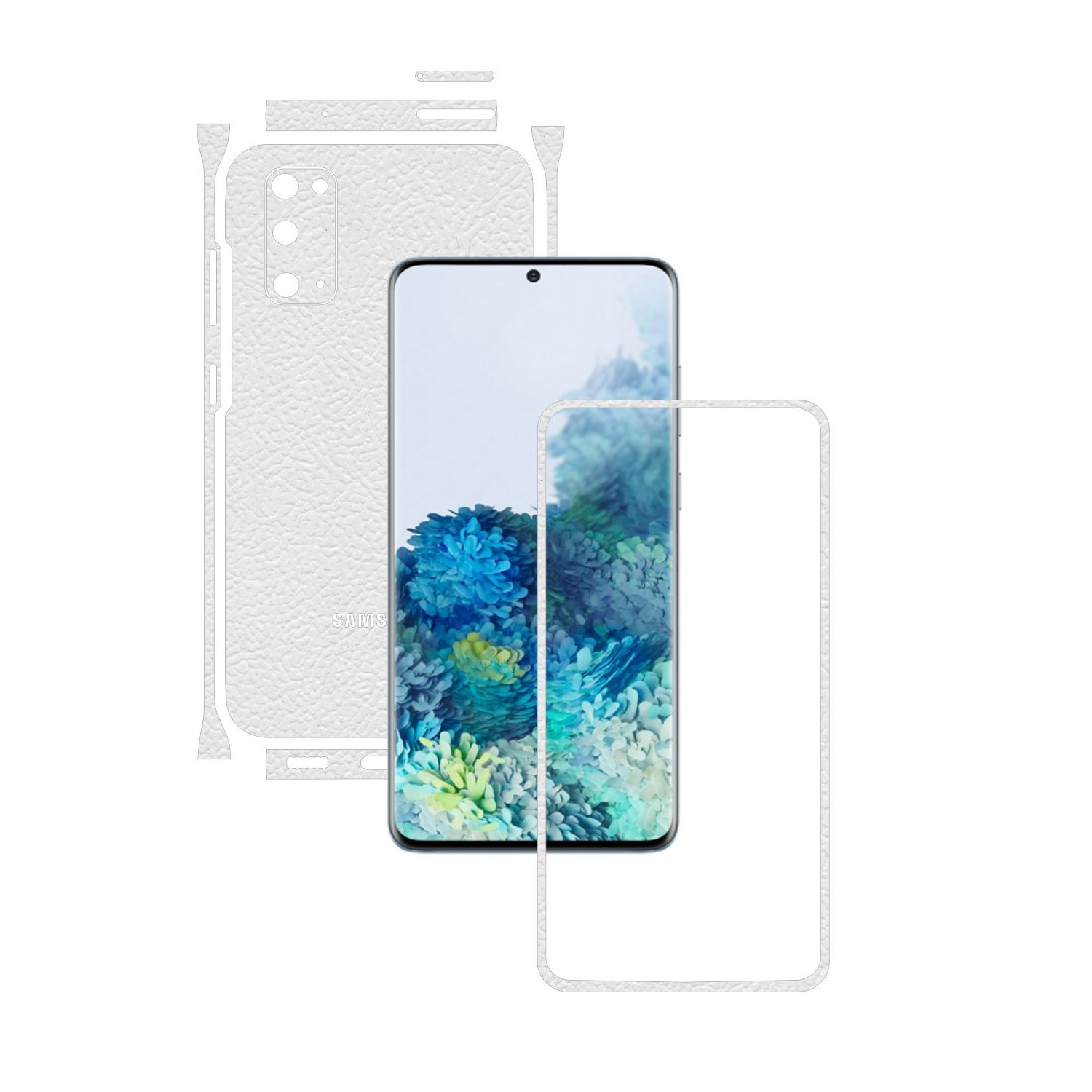 Folie Protectie Carbon Skinz pentru Samsung Galaxy S20, 5G - Piele Alba Split Cut, Skin Adeziv Full Body Cover pentru Rama Ecran, Carcasa Spate si Laterale