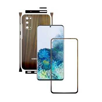 Folie Protectie Carbon Skinz pentru Samsung Galaxy S20, 5G - Lemn Nuc Split Cut, Skin Adeziv Full Body Cover pentru Rama Ecran, Carcasa Spate si Laterale