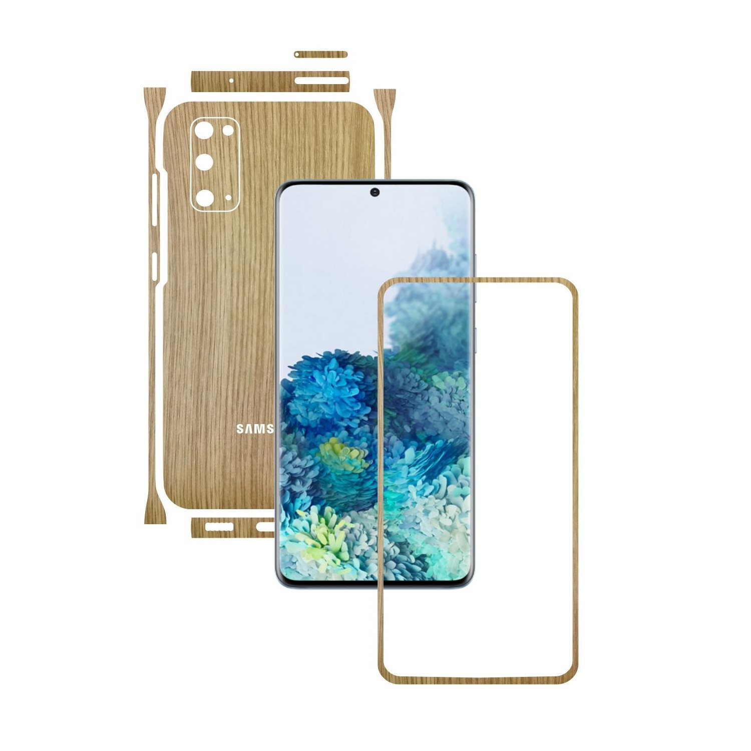 Folie Protectie Carbon Skinz pentru Samsung Galaxy S20, 5G - Lemn Stejar Split Cut, Skin Adeziv Full Body Cover pentru Rama Ecran, Carcasa Spate si Laterale