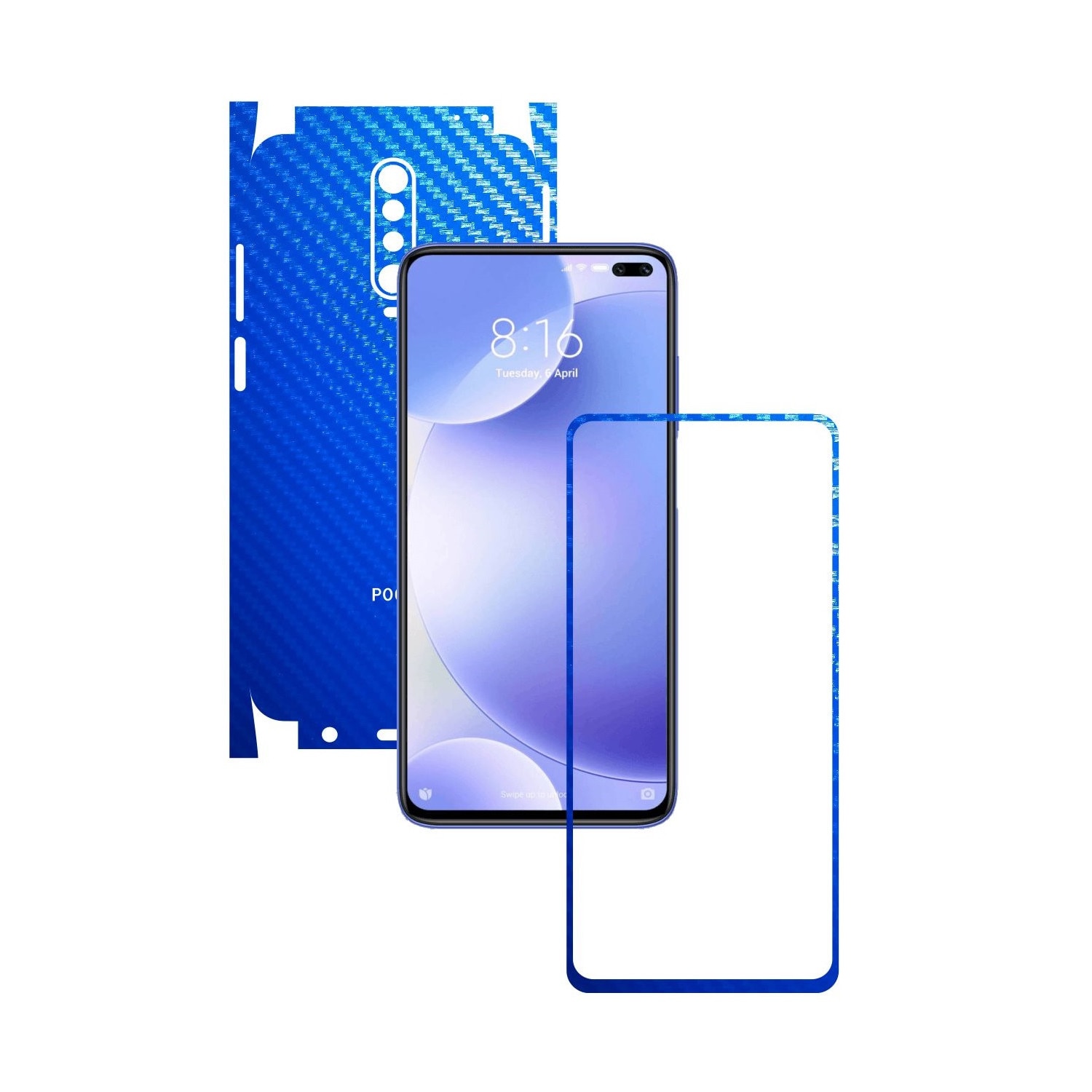 Folie Protectie Carbon Skinz pentru Xiaomi Poco X2 - Carbon Albastru 360 Cut, Skin Adeziv Full Body Cover pentru Rama Ecran, Carcasa Spate si Laterale