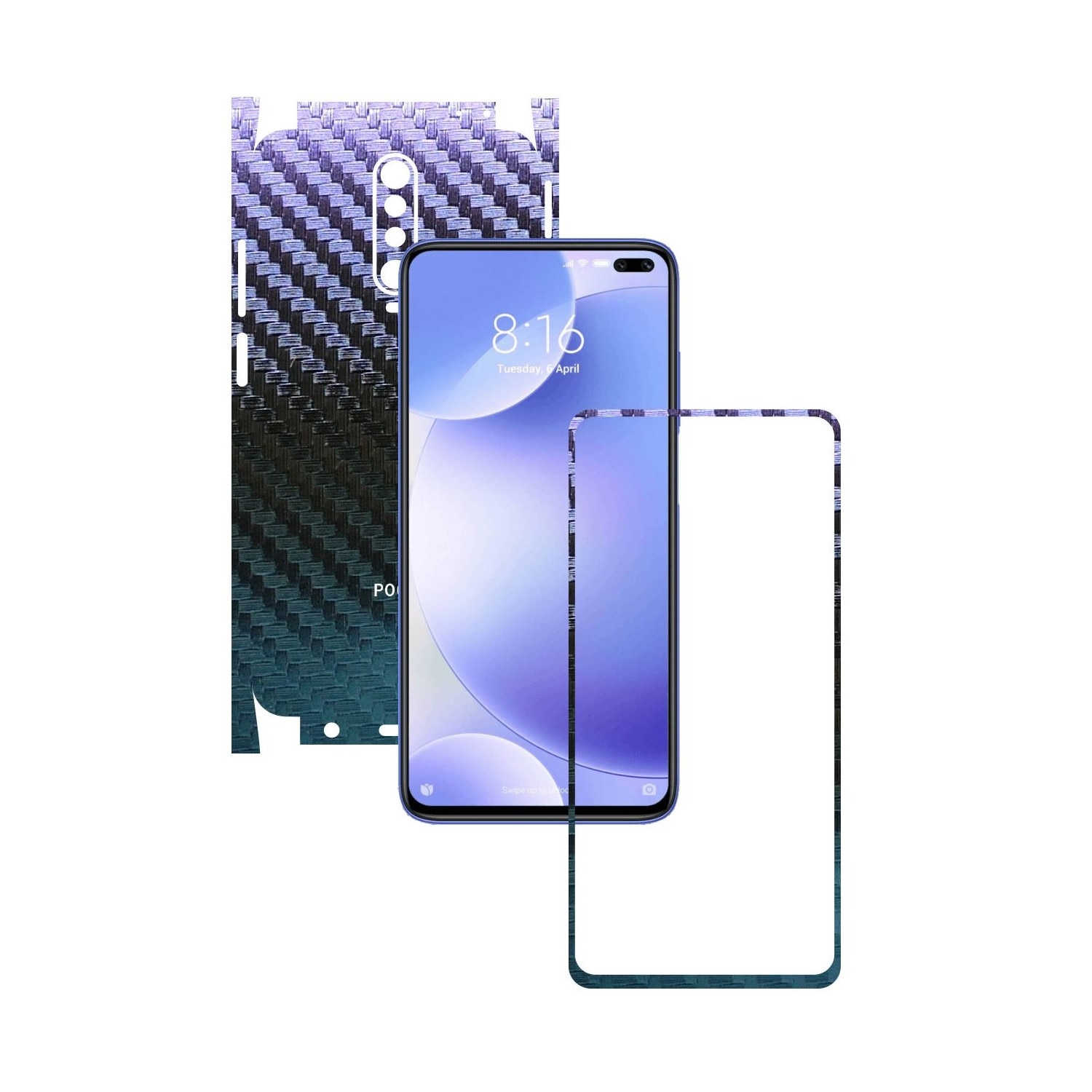 Folie Protectie Carbon Skinz pentru Xiaomi Poco X2 - Carbon Cameleon 360 Cut, Skin Adeziv Full Body Cover pentru Rama Ecran, Carcasa Spate si Laterale