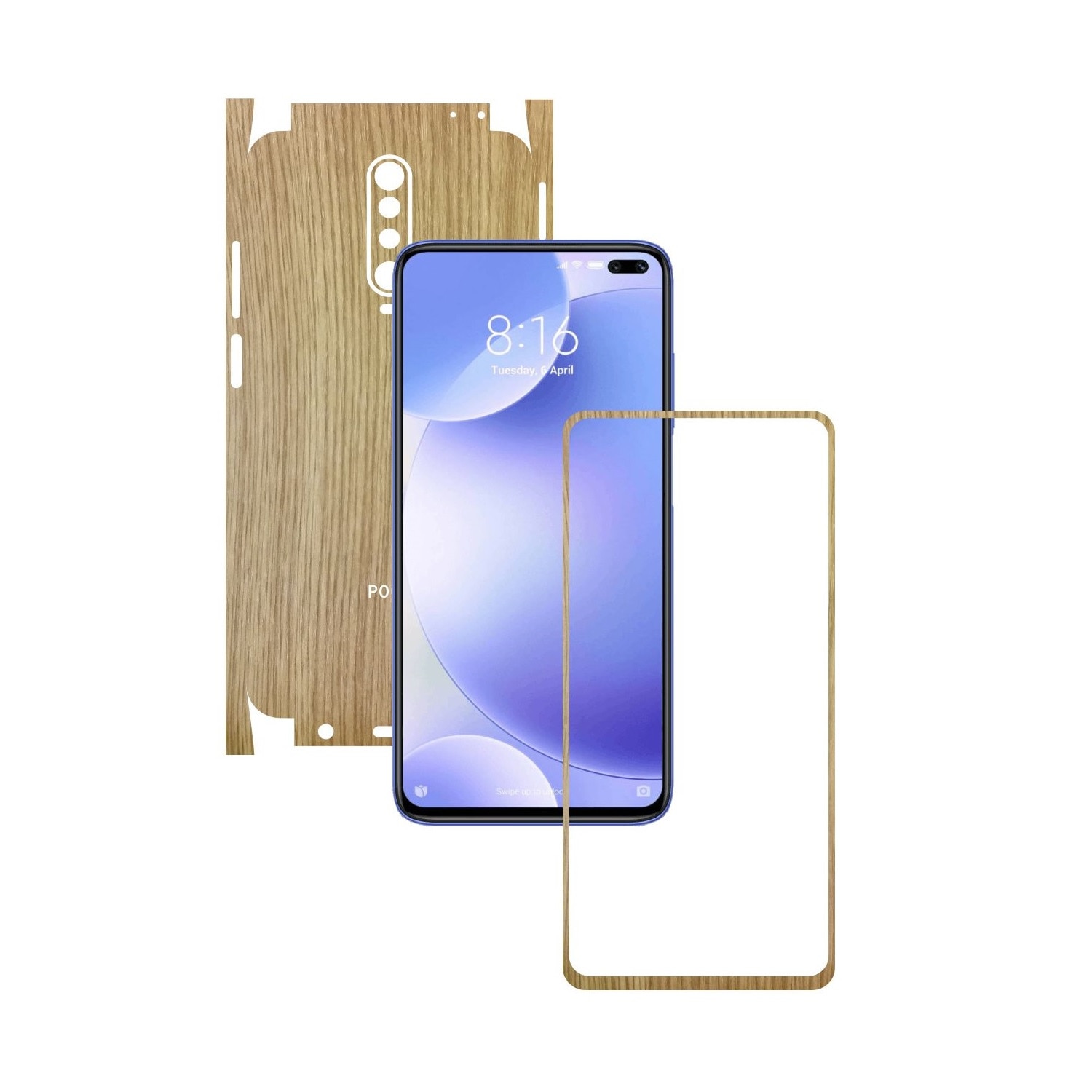 Folie Protectie Carbon Skinz pentru Xiaomi Poco X2 - Lemn Stejar 360 Cut, Skin Adeziv Full Body Cover pentru Rama Ecran, Carcasa Spate si Laterale