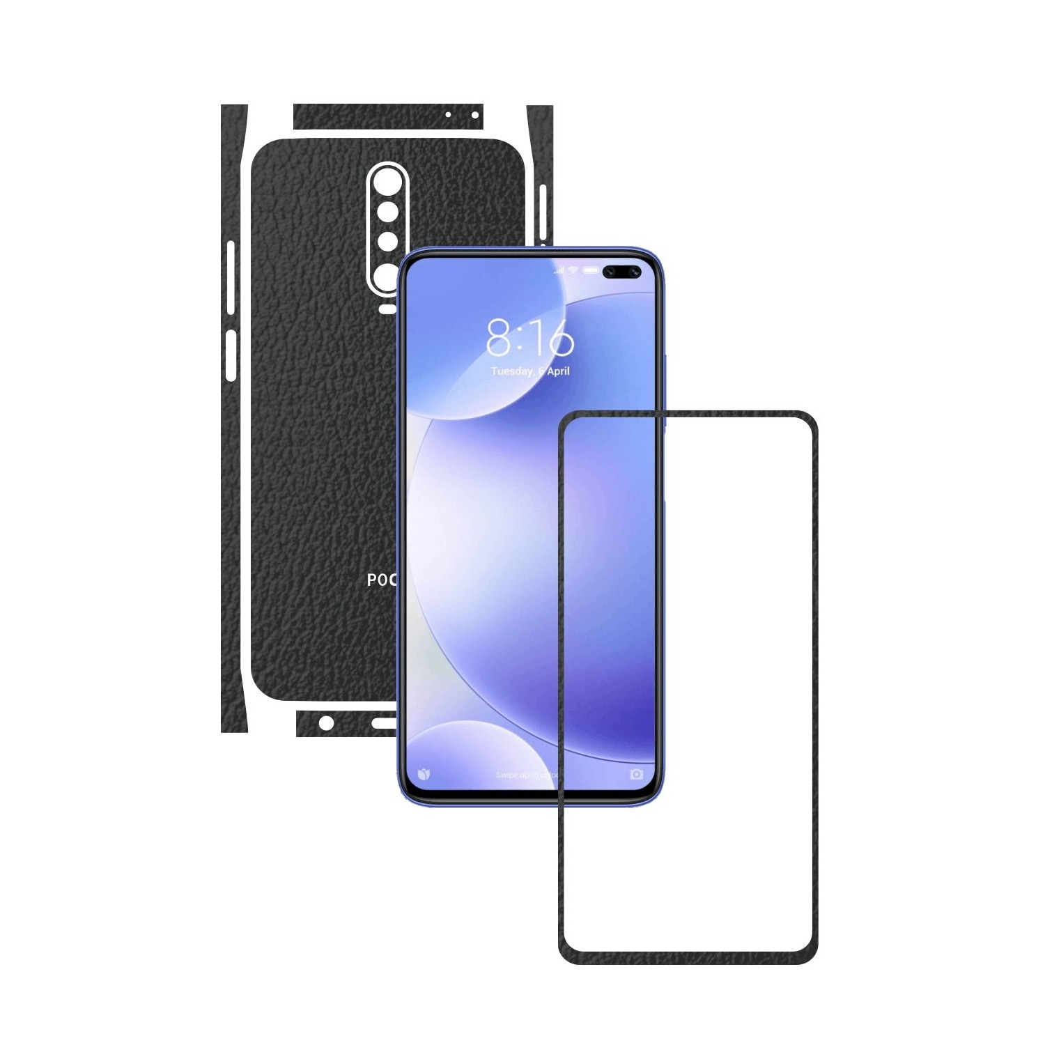 Folie Protectie Carbon Skinz pentru Xiaomi Poco X2 - Piele Neagra Split Cut, Skin Adeziv Full Body Cover pentru Rama Ecran, Carcasa Spate si Laterale