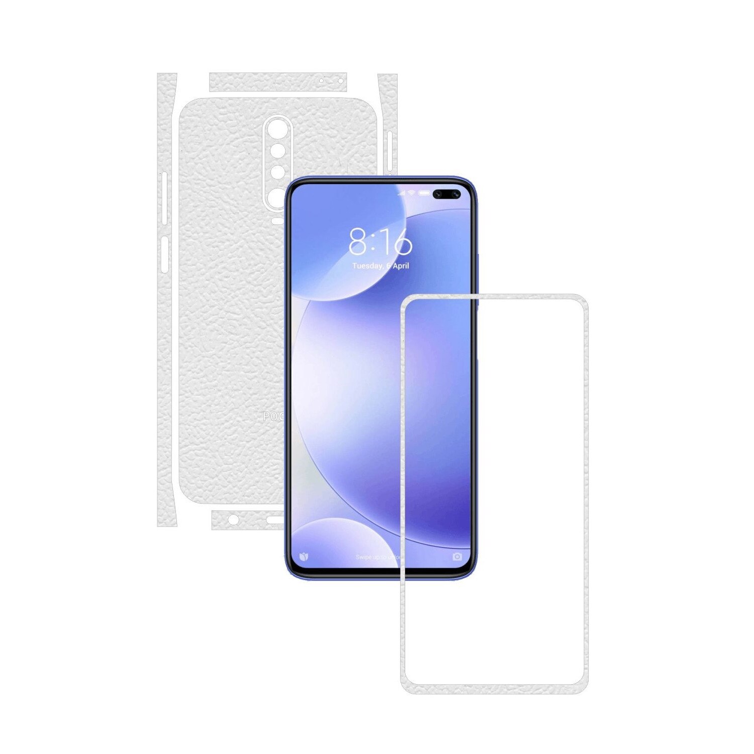 Folie Protectie Carbon Skinz pentru Xiaomi Poco X2 - Piele Alba Split Cut, Skin Adeziv Full Body Cover pentru Rama Ecran, Carcasa Spate si Laterale