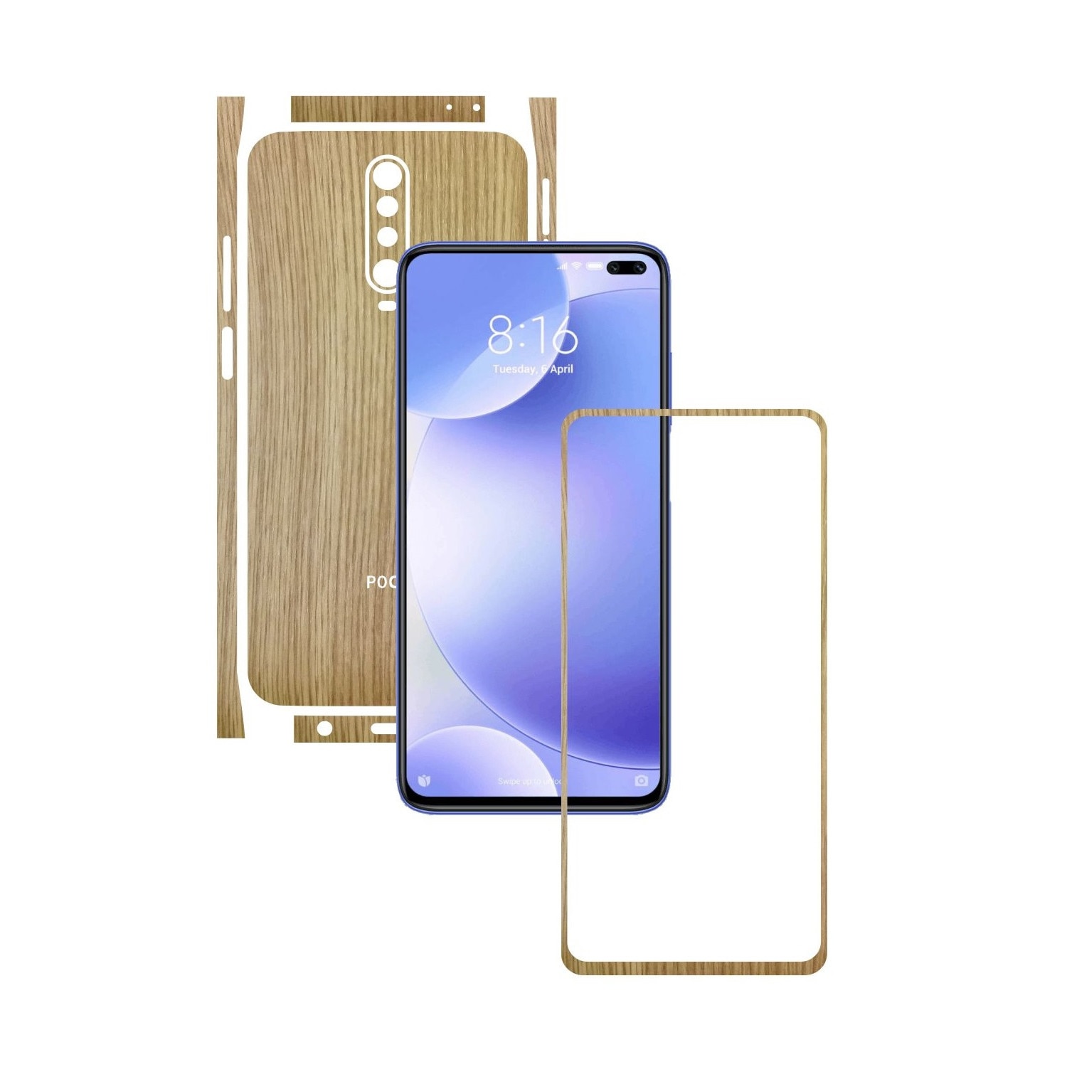 Folie Protectie Carbon Skinz pentru Xiaomi Poco X2 - Lemn Stejar Split Cut, Skin Adeziv Full Body Cover pentru Rama Ecran, Carcasa Spate si Laterale