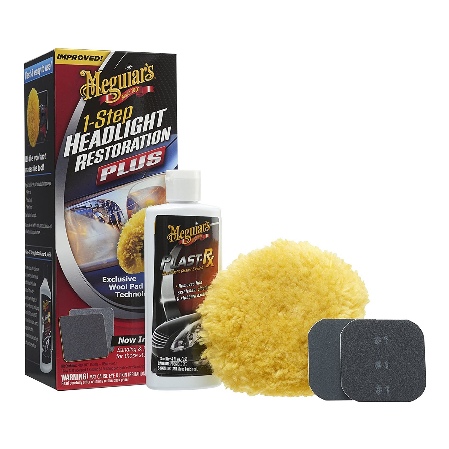Kit polishare faruri cu burete din lana Meguiar's, Headlight Restoration Plus