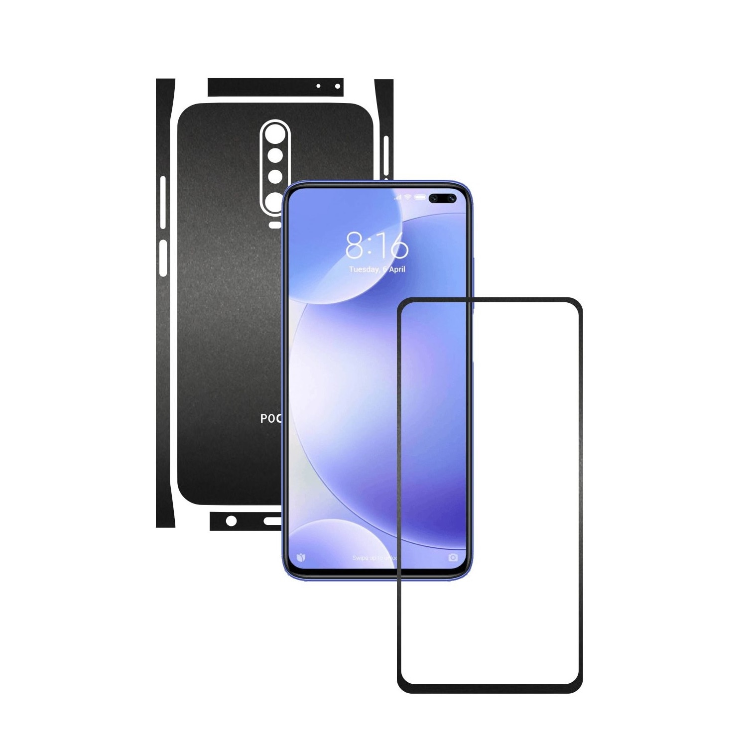 Folie Protectie Carbon Skinz pentru Xiaomi Poco X2 - Negru Mat Split Cut, Skin Adeziv Full Body Cover pentru Rama Ecran, Carcasa Spate si Laterale