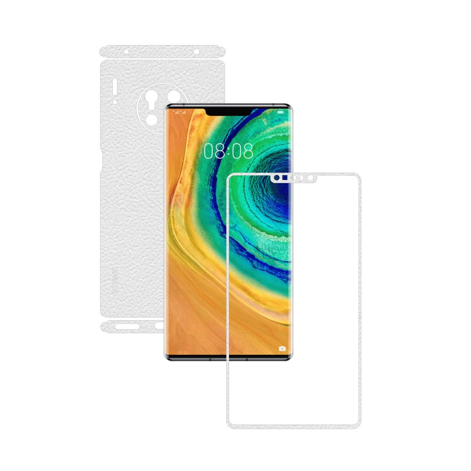 Folie Protectie Carbon Skinz pentru Huawei Mate 30 Pro - Piele Alba Split Cut, Skin Adeziv Full Body Cover pentru Rama Ecran, Carcasa Spate si Laterale