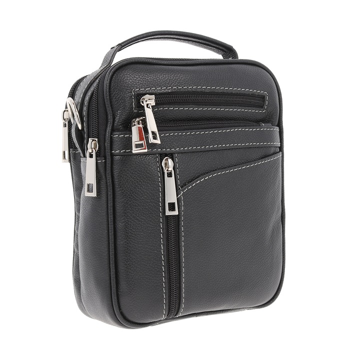 Borseta de mana si umar din piele naturala moale neagra model 071, MAGAZINULDEGENTI