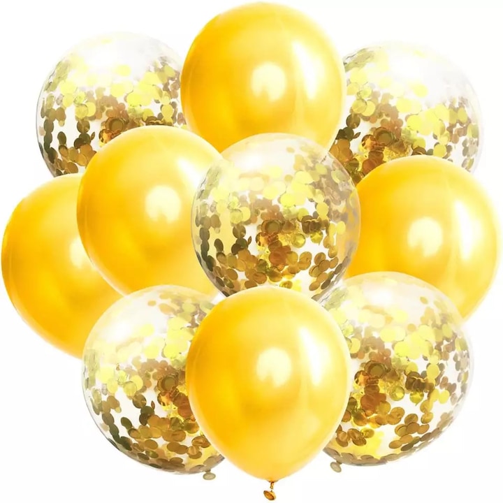 Комплект от 10 балона с конфети, златист цвят, 30 см, It's Party Time