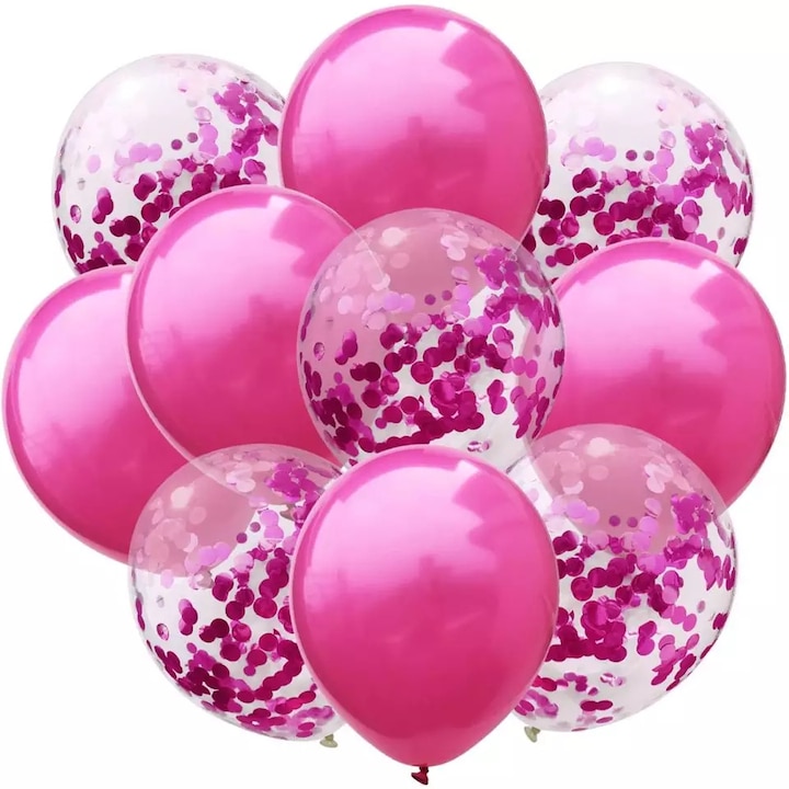 Set 10 baloane cu confetti, culoare roz, 30 cm, It's Party Time