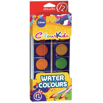 Acuarele ColourKids semi-uscate 12 culori/set 23 mm cu pensula