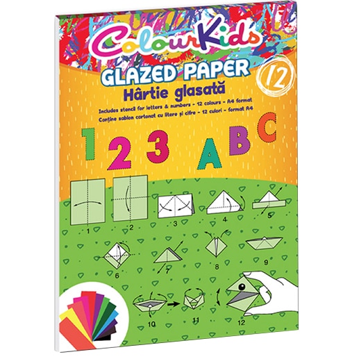 Hartie glasata Colour Kids A4 12 cul/set,10set/pach