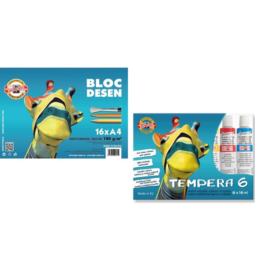 Set 1 Bloc desen A4 16file 180g + 1Tempera 6culori Koh-i-Noor