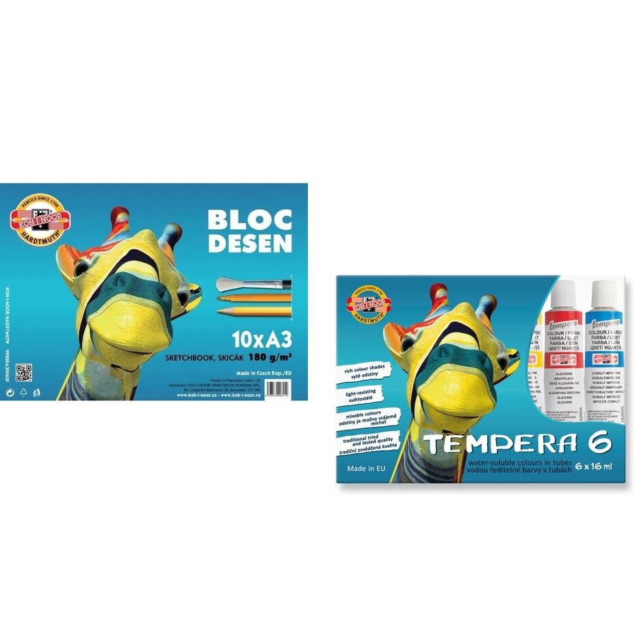 Set 1Bloc desen A3,10file,180g + 1Tempera 6culori, Koh- i-Noor