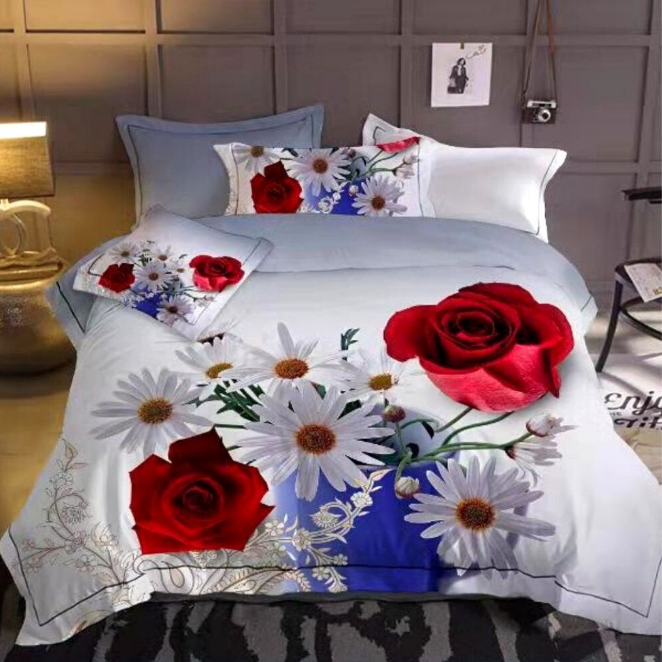 Set Lenjerie 3D Bumbac Satinat, 4 Piese, Pat 2 Persoane, DP-23