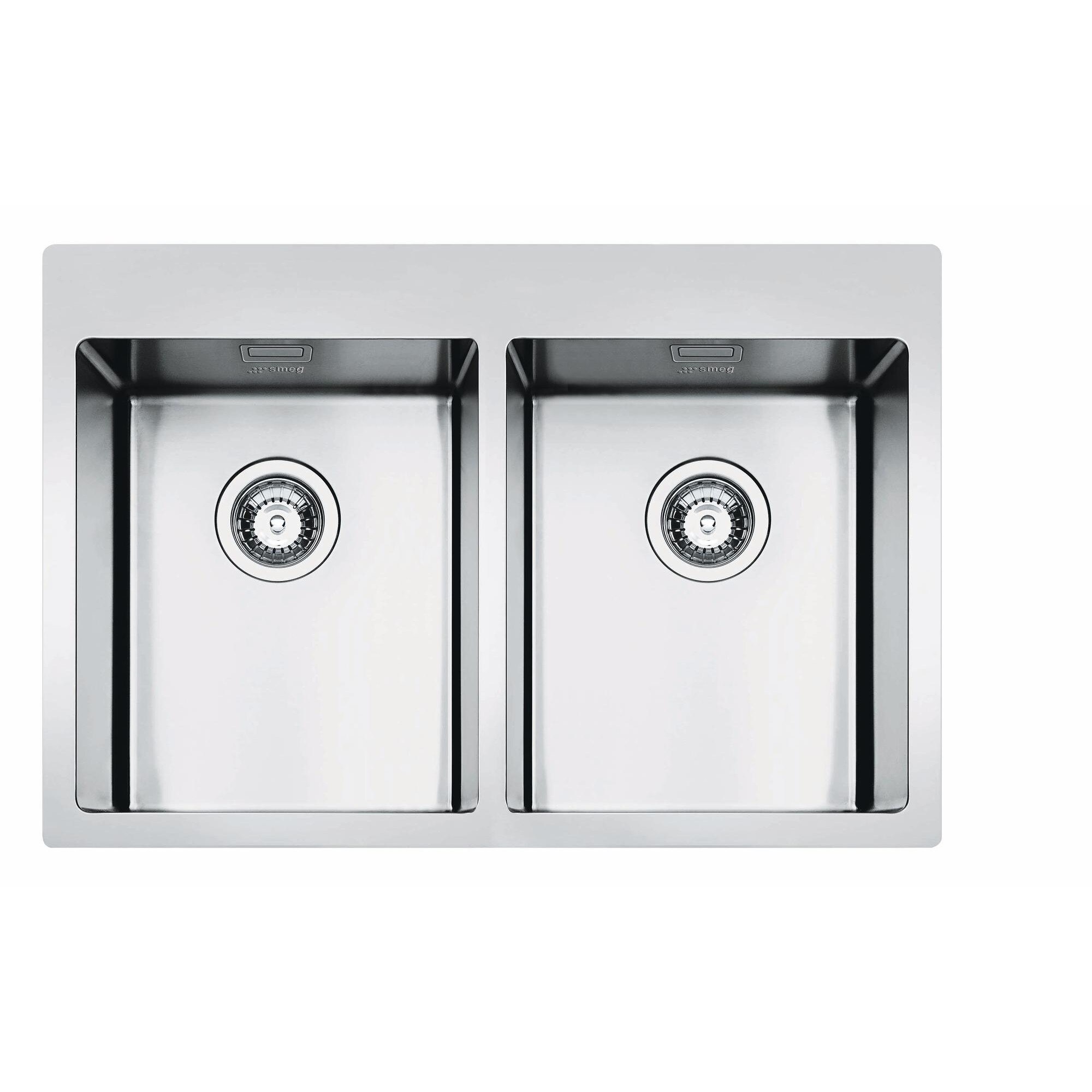Chiuveta Smeg LFT3434RS, 2 cuve, otel inoxidabil, 79 x 51 cm