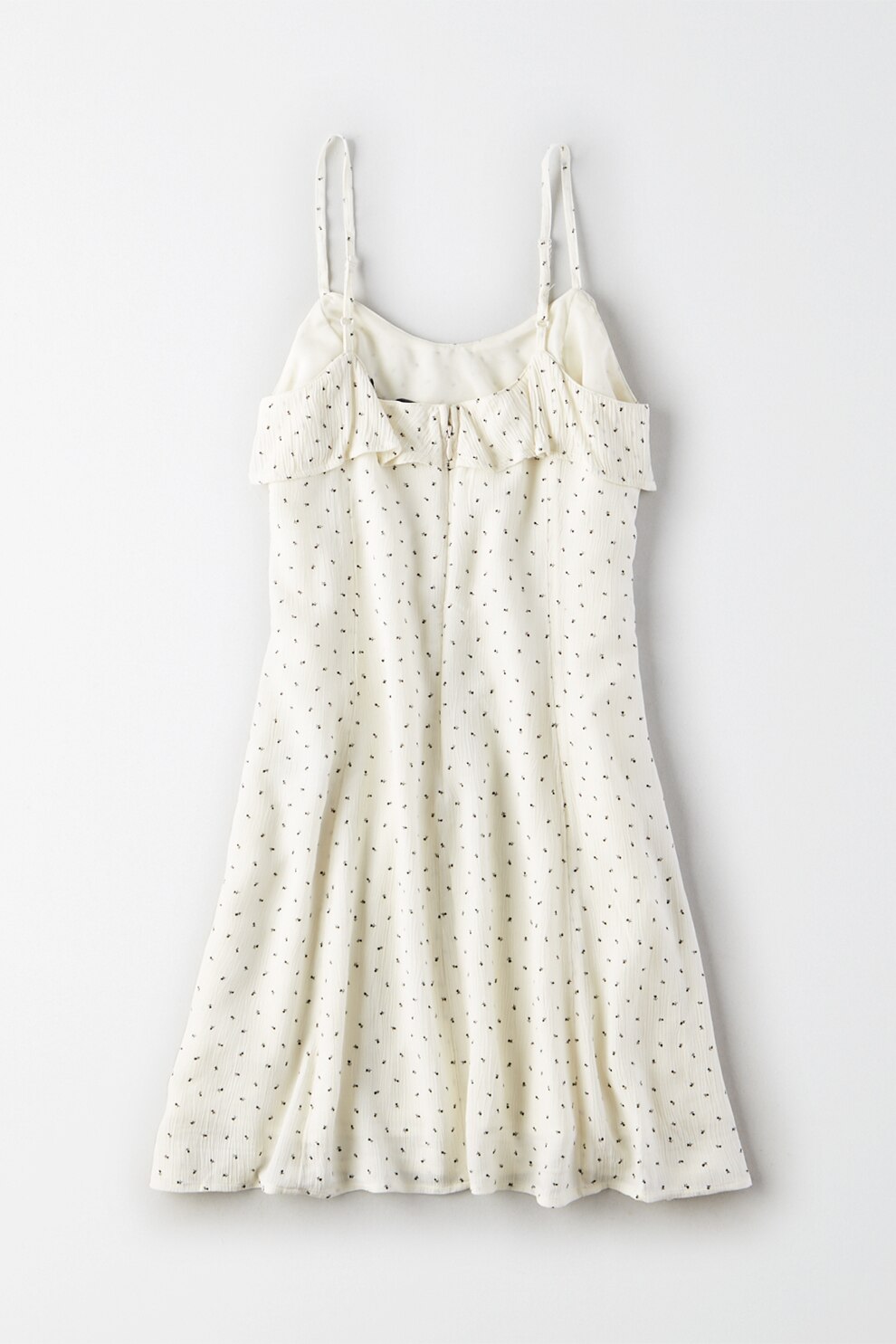 American Eagle, Rochie mini evazata cu imprimeu cu buline, Alb prafuit, L