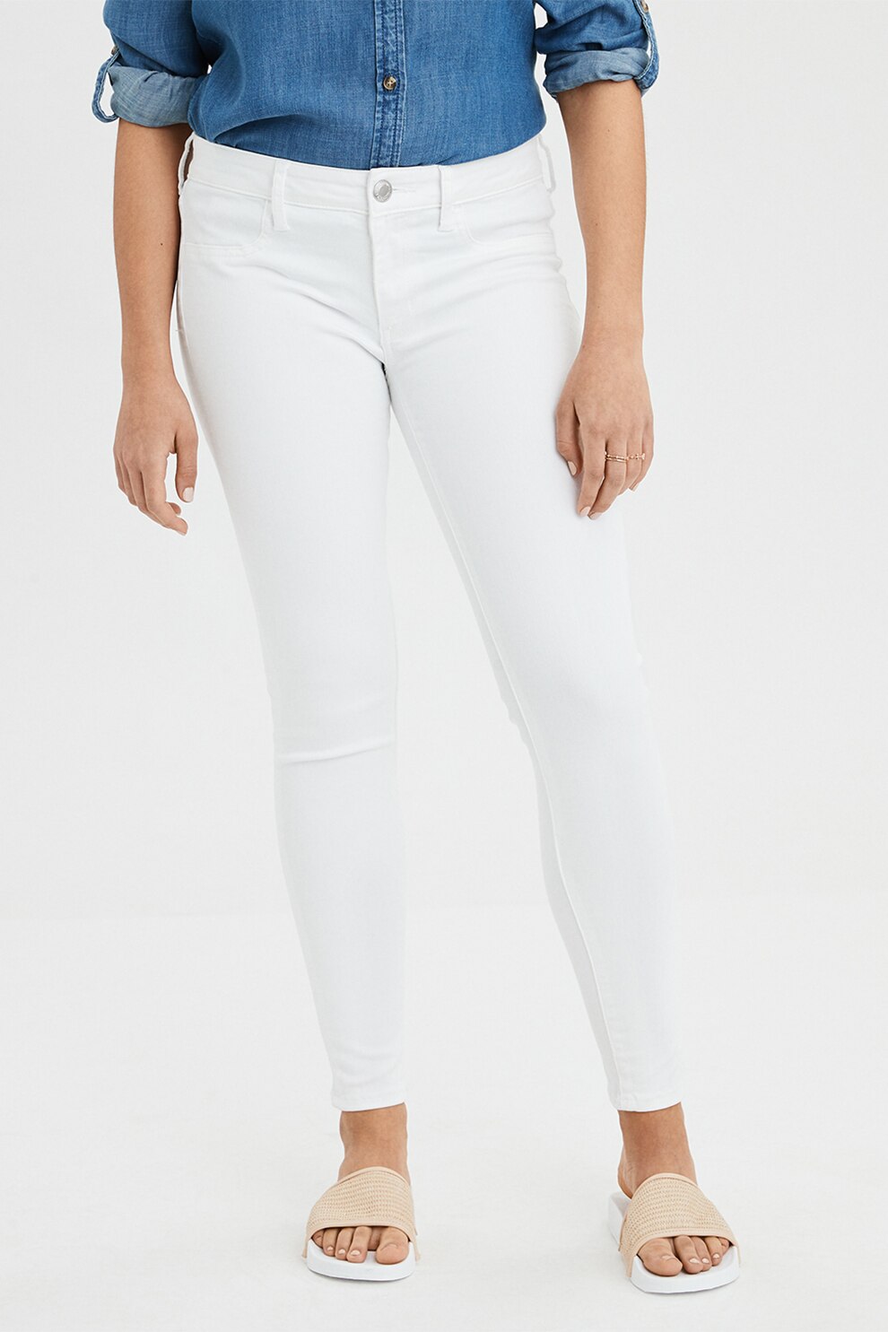 American Eagle, Blugi din amestec de bumbac, Alb optic, W31-L32