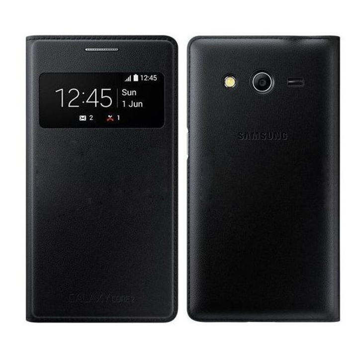 Оригинален калъф S View за Samsung Core2 - Черен