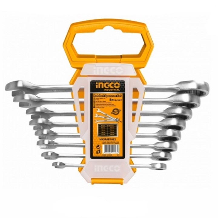 Trusa 8 piese chei fixe cu clichet, Ingco