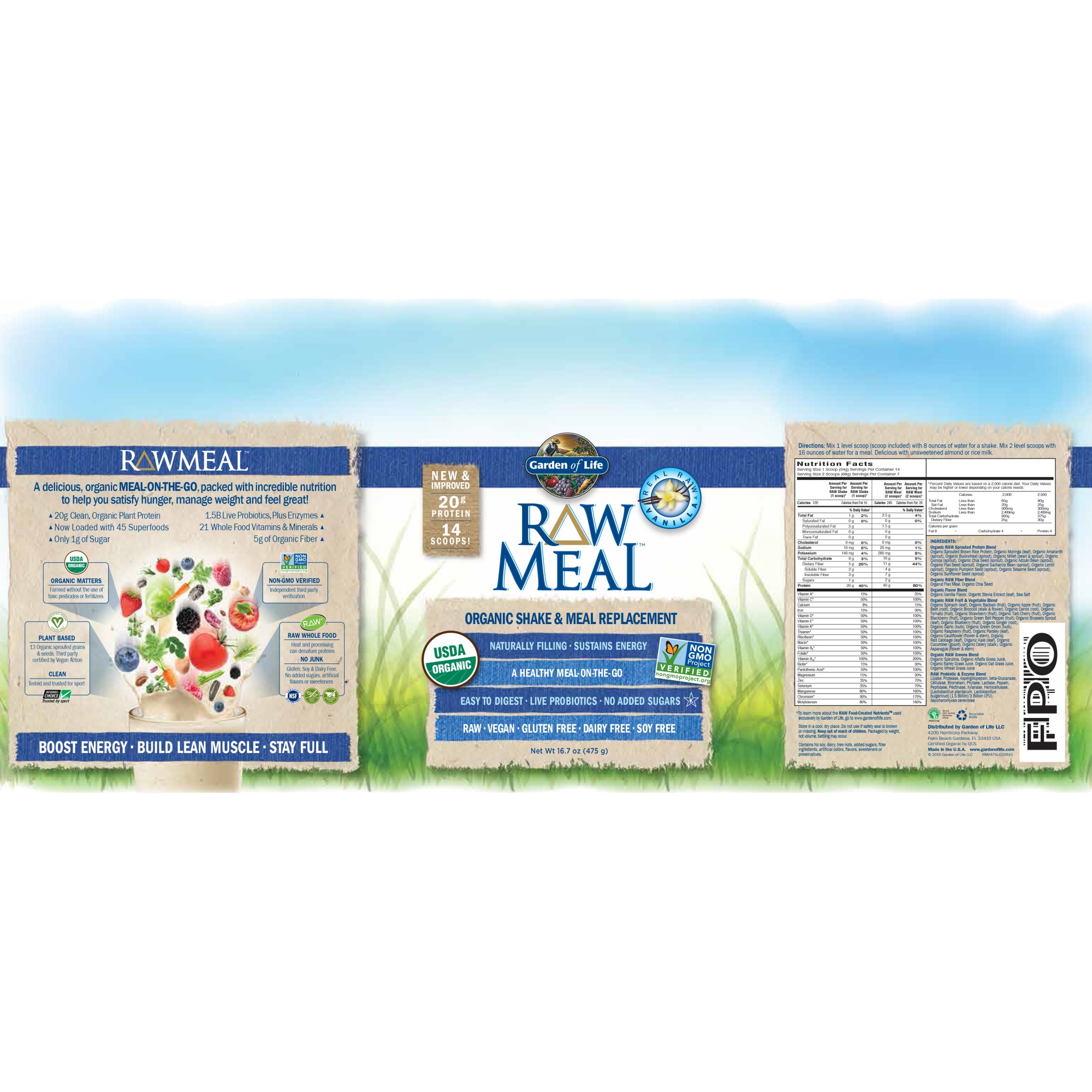 Растителен протеин Garden of Life RAW Meal, Ванилия, 484 гр - eMAG.bg