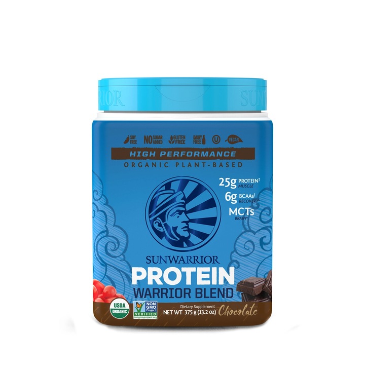 Inlocuitor de Masa Sunwarrior Plant-Based Organic Protein, Pudra Proteica Organica Vegana, cu Aroma de Ciocolata, 375 g