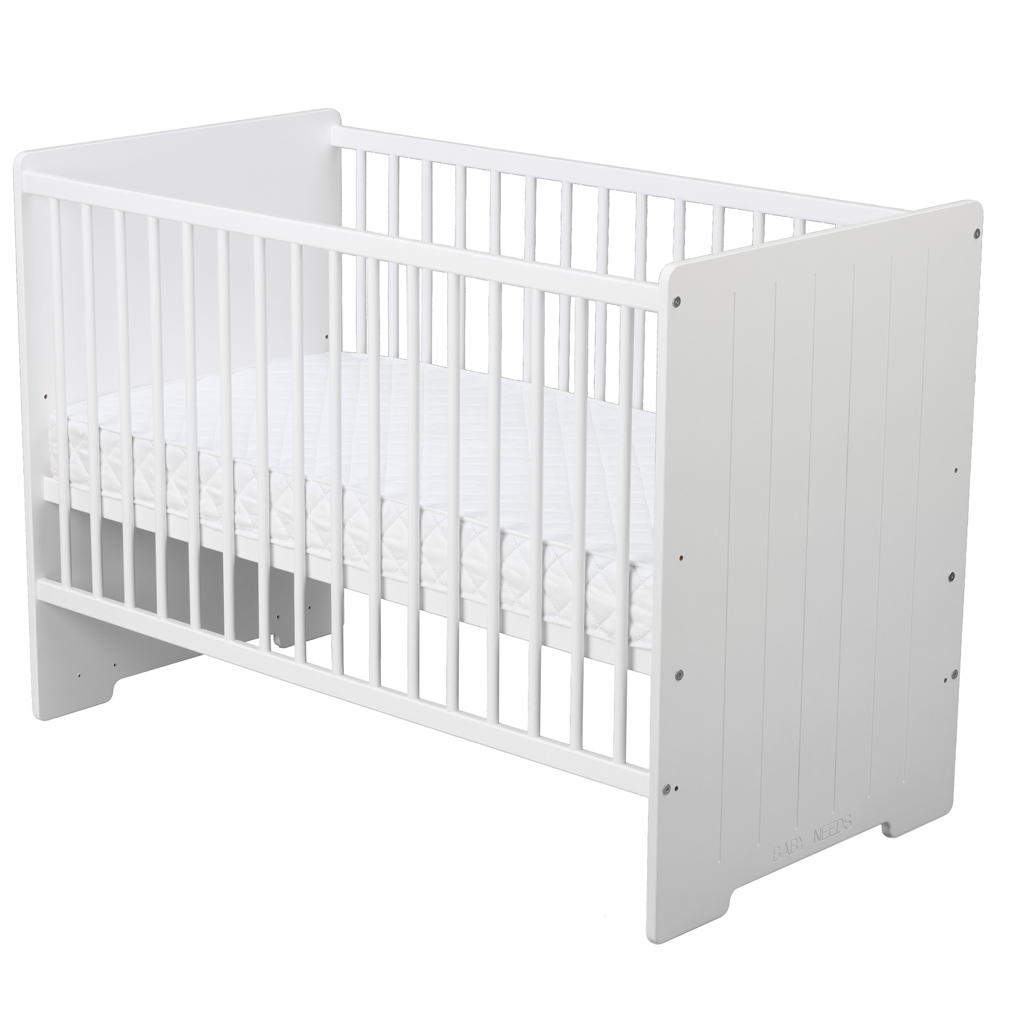 Patut din lemn BabyNeeds, Skandy Stripe, 120x60 cm, Alb + Saltea 8 cm