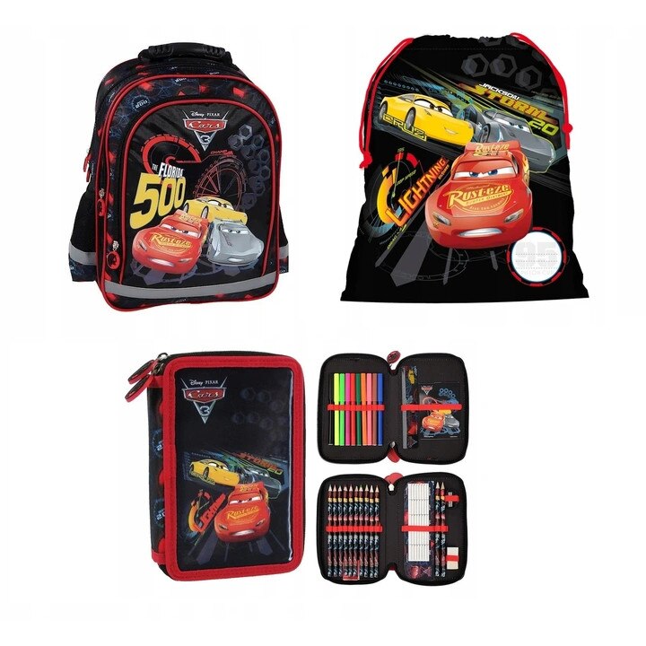 Set rucsac scoala, Cars, penar, sac pentru pantofi, multicolor, new