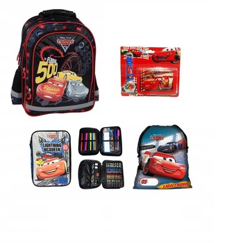 Set rucsac scoala, Cars, penar, sac pentru pantofi, portofel, acuarele, multicolor Set rucsac scoala, Cars, penar, sac pentru pantofi, portofel, acuarele, multicolor