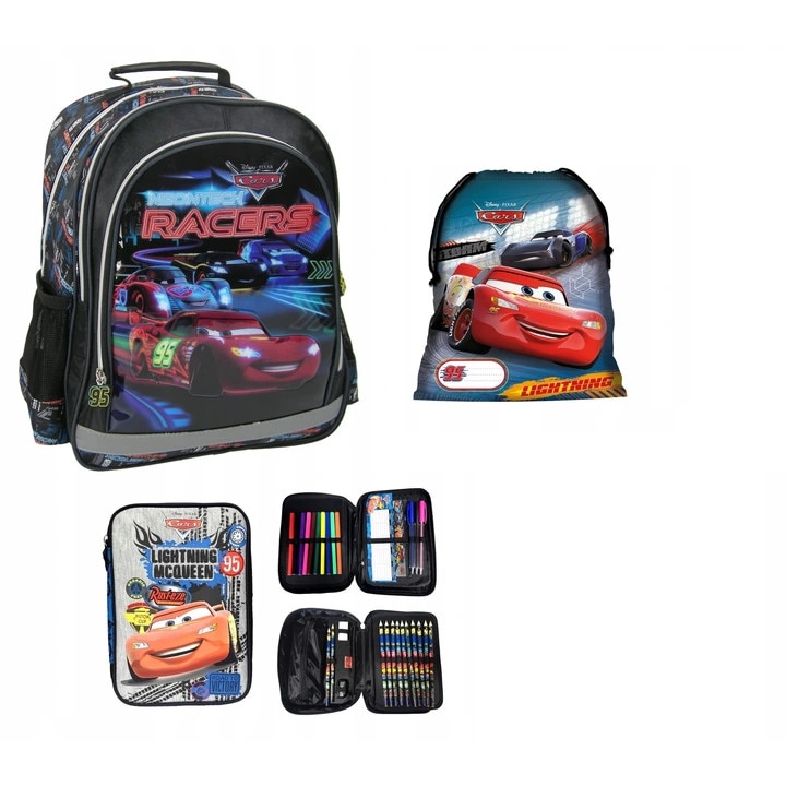 Set rucsac scoala, Cars, sac pentru pantofi, penar, multicolor