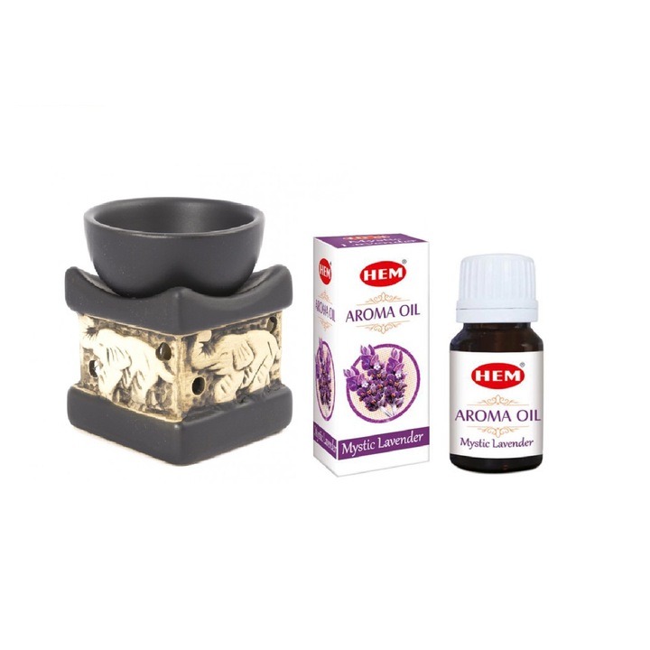 Aromaterápiás készlet elefánt kerámia támasztó + illatos olaj HEM Levendula 10ml