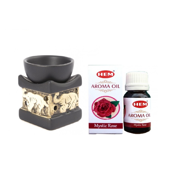 Aromaterápiás készlet elefánt kerámia támasztó + illatos olaj HEM Rose 10ml
