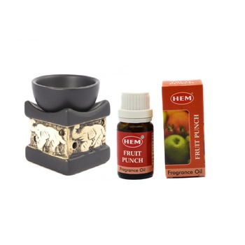Set aromaterapie suport ceramica elefant + ulei parfumat HEM Fruit Punch 10ml Set aromaterapie suport ceramica elefant + ulei parfumat HEM Fruit Punch 10ml