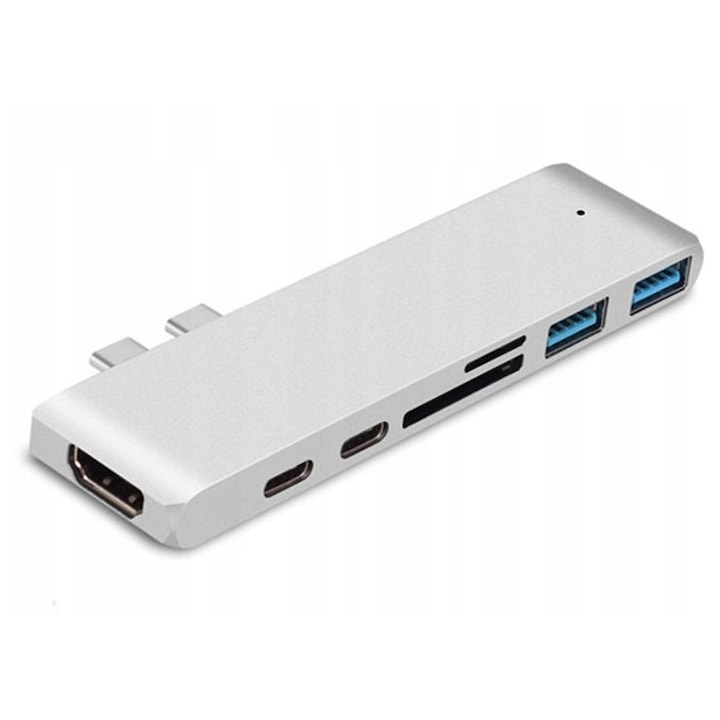 Co2 7 az 1-ben dokkoló állomás, USB-C HDMI 4K SD adapter MacBook Pro / Air Silver Silver készülékhez