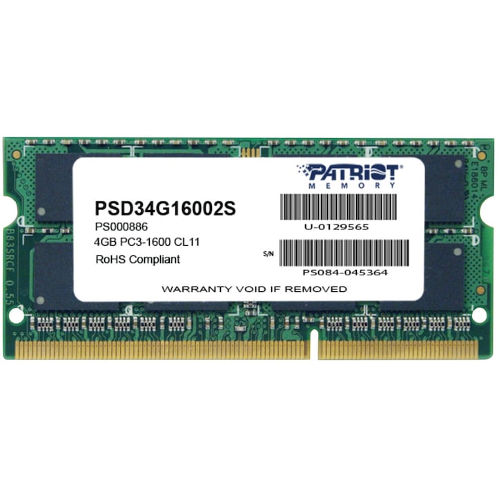 Памет за лаптоп Patriot 4GB, DDR3, 1600MHz, CL11, 1.5v
